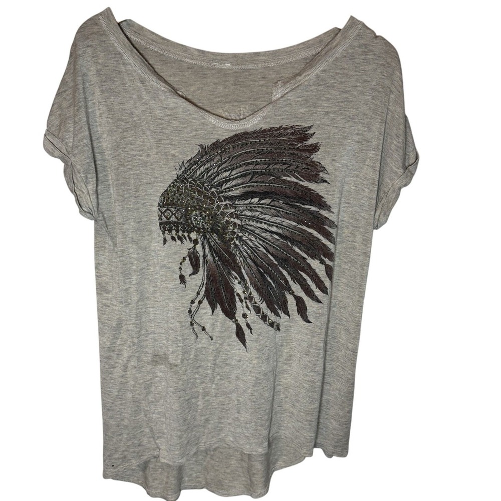 Women's Well Worn Oversized Graphic T-Shirt Native Sequins Biker Core Thin Lg